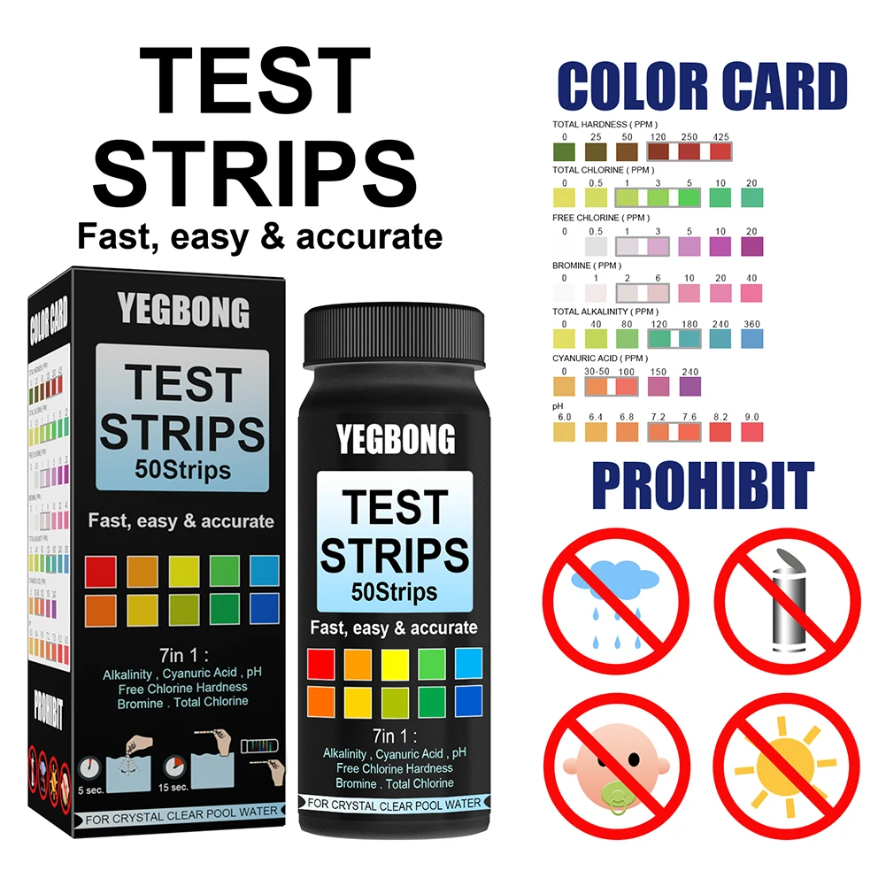 

Hot Sale Protable Useful Durable Test Strips Ph 1 Bottle 50pcs 7 In 1 High Quality Hot Tub Pool Water Test Paper