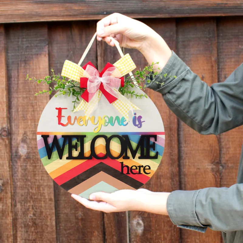 

New Welcome Rainbow Door Wooden Crafts Door Listing Wood Products Modern Simple Decoration Farmhouse Decor Wall Decor Room Decor