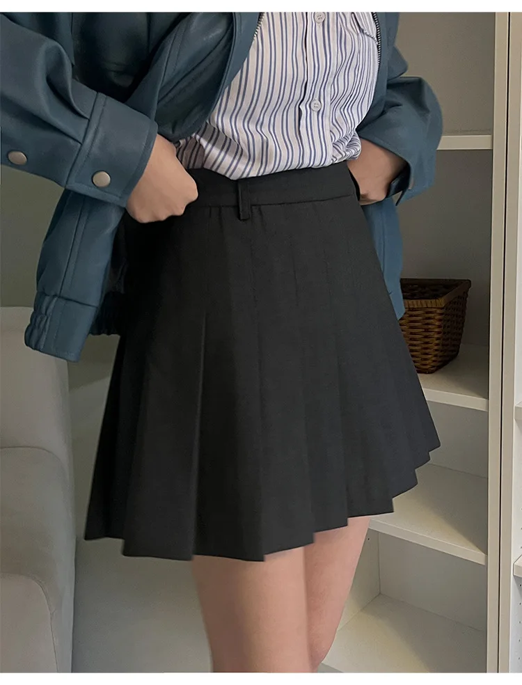 

Spring and summer women's casual solid color high waist pleated skirt