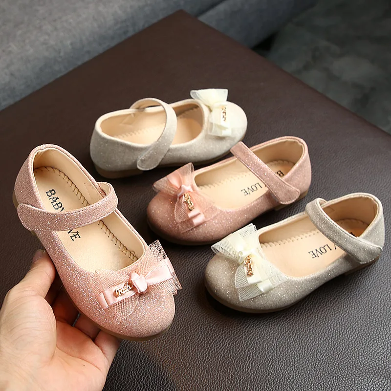 Little Girl Shoes Mary Janes Party Shoes Toddlers Baby Butterfly-knot Lace Princess PU Leather Flats Shoes For Spring Autumn