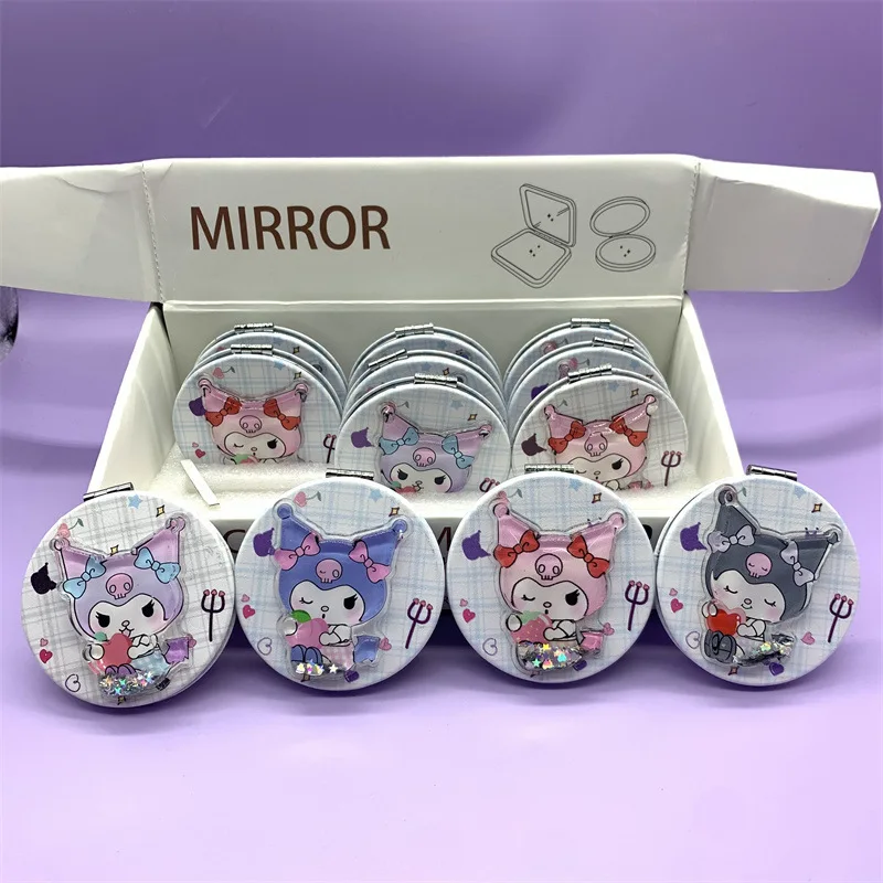 

Kawaii Hello Kitty Sanrio Round Mirrors Kuromi Convince Portable Cinnamoroll Double-Sided Small Beautiful Folding Makeup Gifts