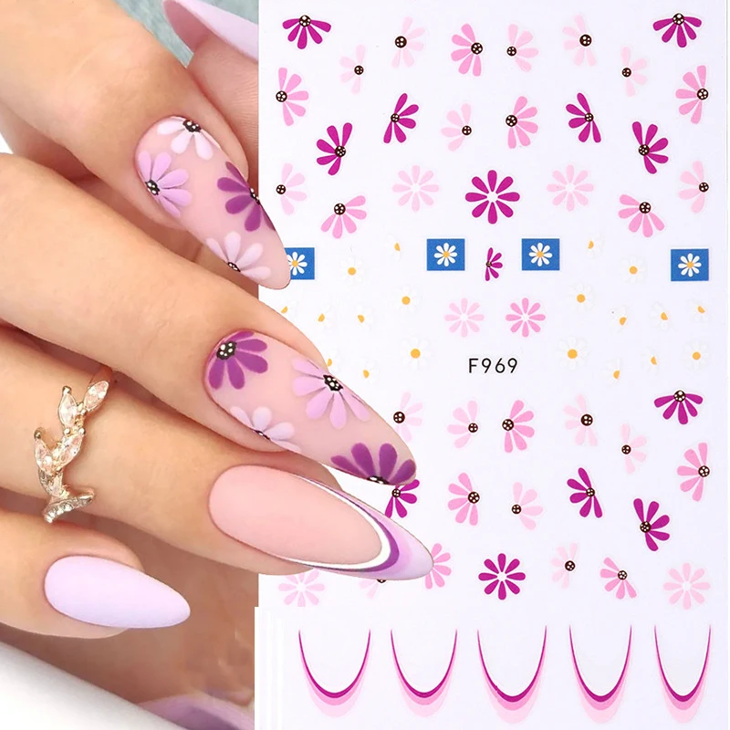 

Наклейки для ногтей с фиолетовыми цветами, Осенние 3D лепестки, простые Цветочные наклейки, цветочные желтые листья, французское украшение для ногтевого дизайна, маникюра