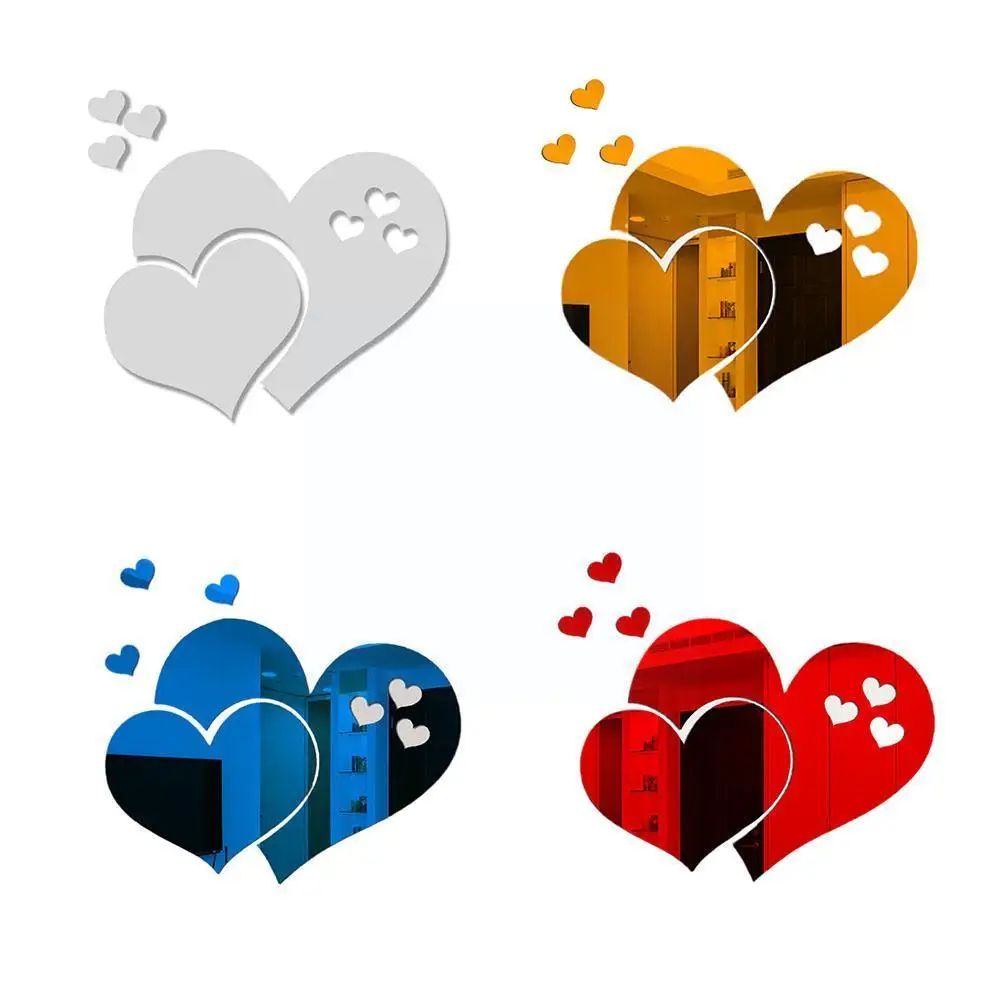 

3D Mirror Wall Stickers DIY Love Heart Acrylic Wall Table Stickers For Living Room Home Decoration Accessories Adesivo De P O5M8