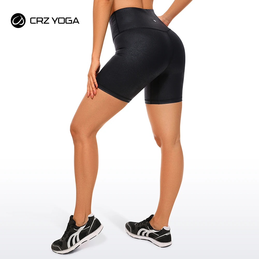 

CRZ YOGA Women's Faux Leather Biker Shorts 6 Inches - High Waisted Matte Yoga Workout Running Spandex Shorts