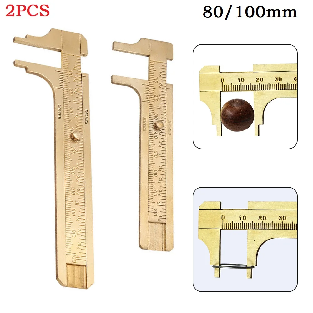

2pcs Vernier Caliper Ruler 80/100mm Double Scale Brass Copper For Quick Inside Outside Step Depth Measurements Gauging Tools