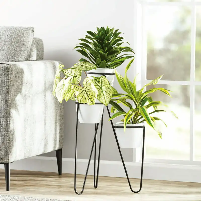 

White Plain Metal Planter with Folding Stand
