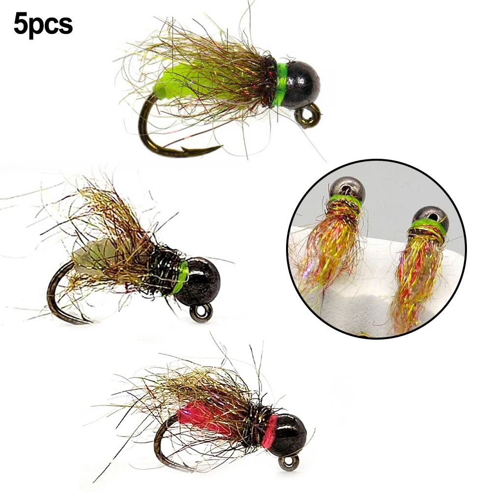 

5pcs Fly Hook Trout Fishing Lures Fast Sinking Tungsten Bead Head Nymph Fly Bait 12# 14# 6# Trout Wahoo Grayling Baits Tackle