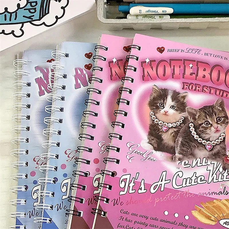 

50sheets A5 Notebook Ins American Style Retro Cover Coil Lovely Cartoon Horizontal Line Journal Scrapbook Student Supplies