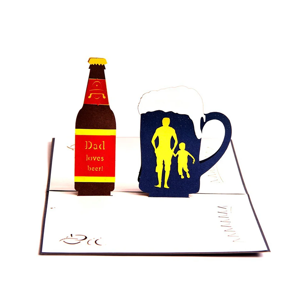 

Father's Day Creative Greeting 3D Dad Loves Beers Best Wish Kirigami Paper Craft (13 x 15.5)