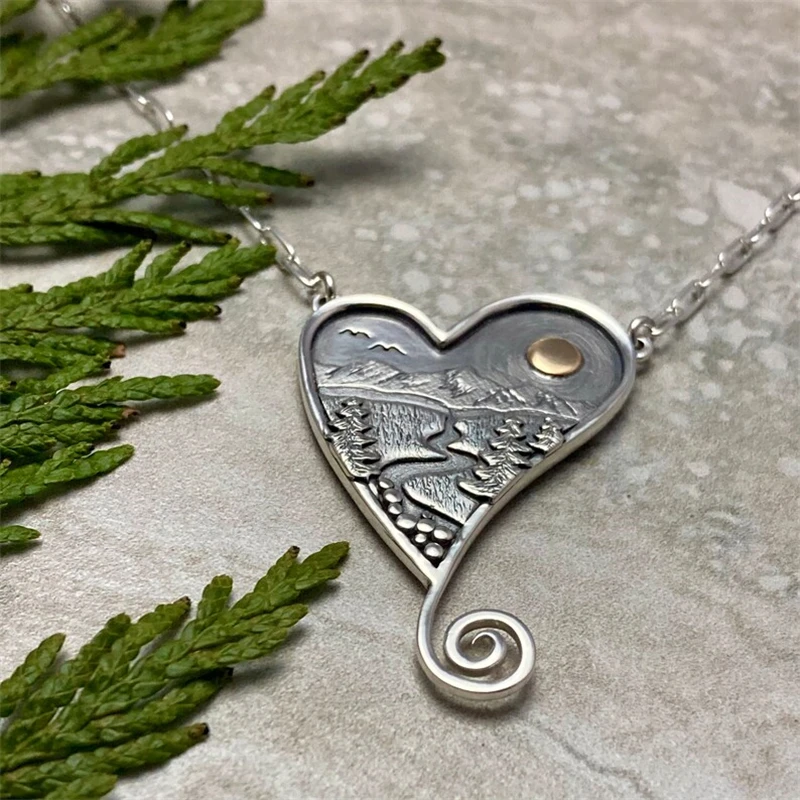 Женская цепочка с подвеской в виде сердца креативное ожерелье дерева гор реки
