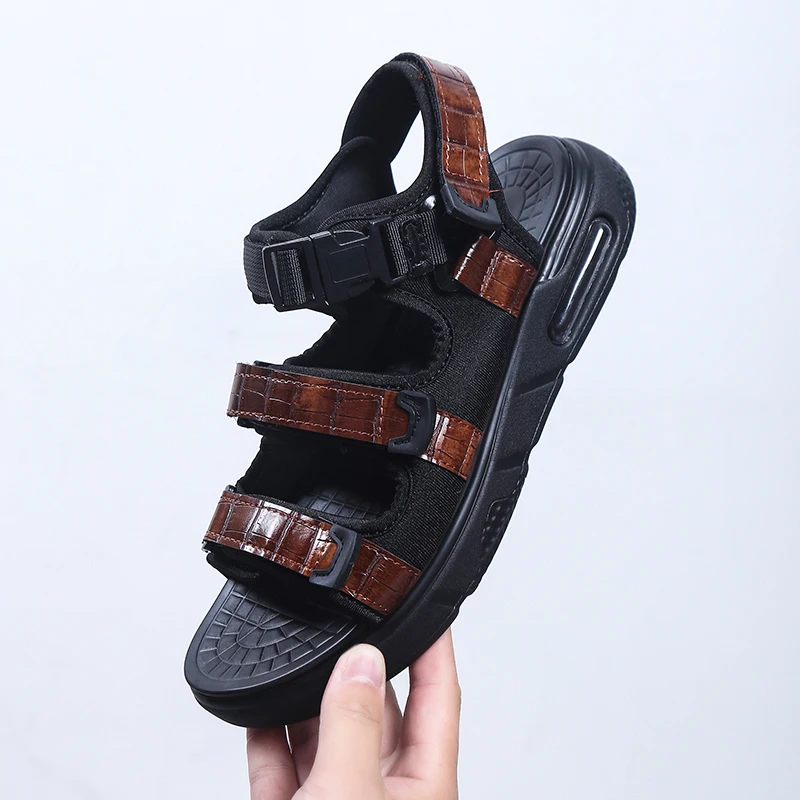 

Crocodile leatherette Sandals Men Summer Shoes Comfortable Air Cushion Sport Sandalias Male Outdoor Beach Zapatillas