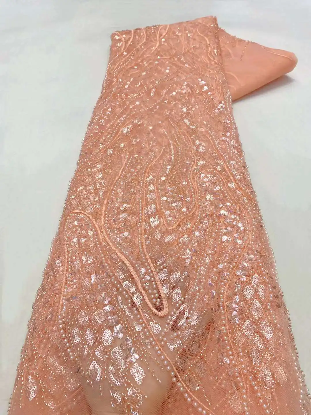 

Французские классические роскошные бусины ручной работы, кружева в африканском стиле, высокое качество, 5 ярдов блесток, блестки для свадеб...