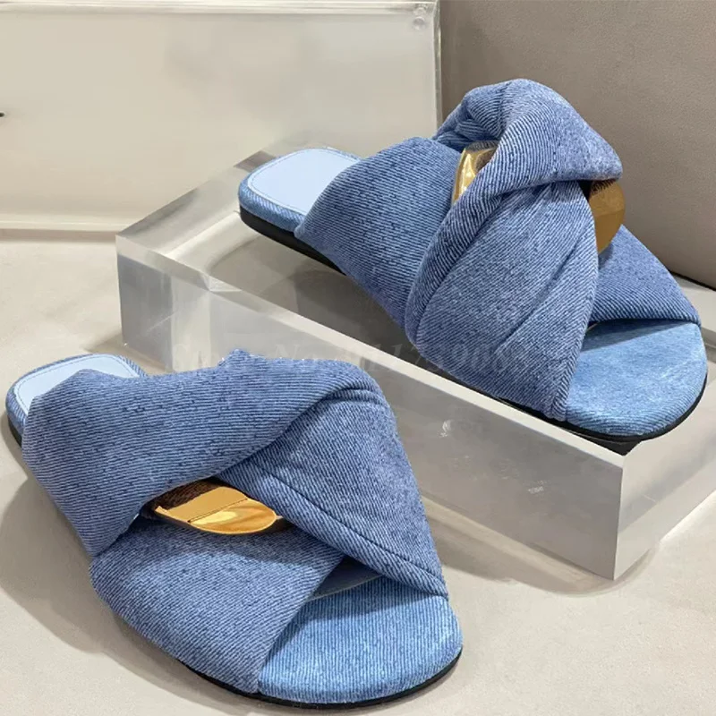 Denim Blue High Platform Slippers Modern Outside Women 2023 New Spring Fashion Design Sense Slim Height Increasing Shoes