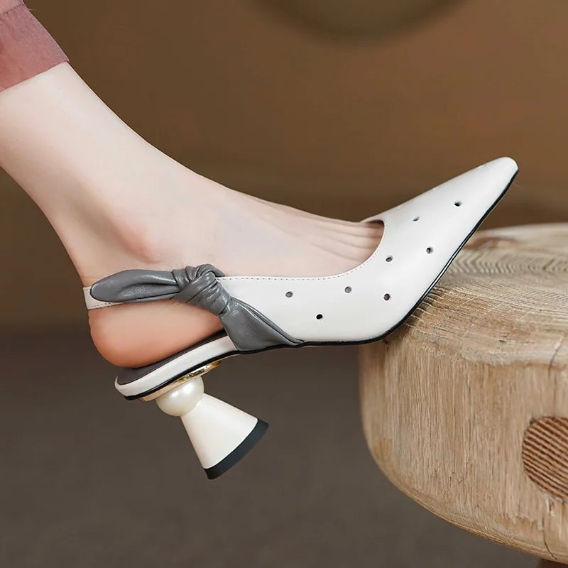 

Женские ажурные сандалии Phoentin, элегантные босоножки с острым носком из натуральной кожи на высоком каблуке, офисная обувь с ремешком на пятке, FT2693, лето-осень