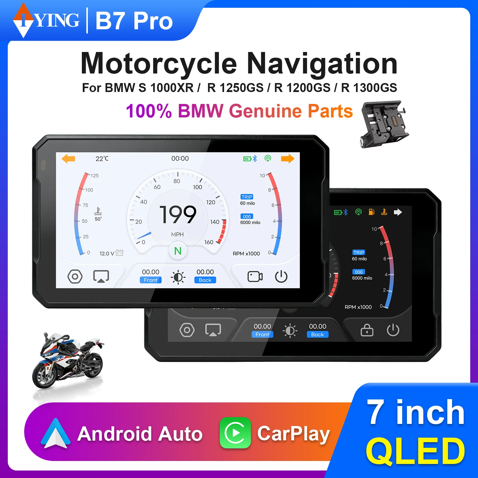 

Беспроводной навигатор IYING B7pro с поддержкой CarPlay и Android Auto, GPS-навигация для мотоциклов, экран для приборной панели, совместимость с BMW R1200GS F800, поддержка WonderWheel