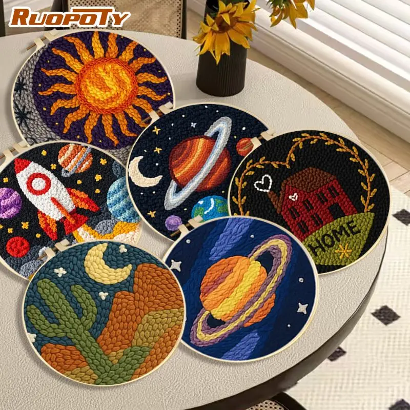 Фото Набор для вышивания иглой RUOPOTY Planet DIY: увлекательные поделки для взрослых, рамка для вышивания ландшафтов, простые поделки для взрослых №1
