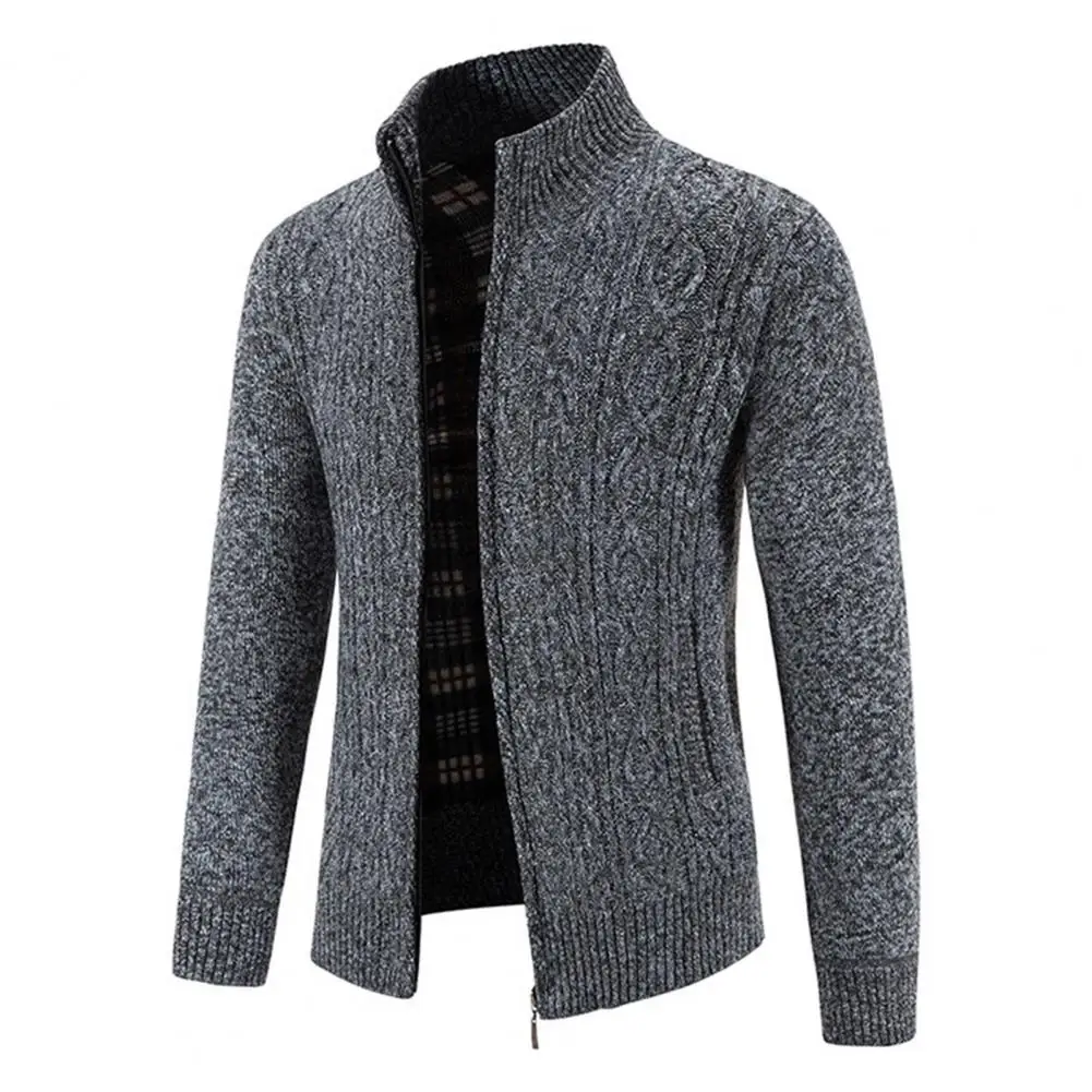 

Slim Fit Men Sweater Cozy Knit Cardigan Sweater Men's Winter Jacket with Stand Collar Zipper Closure Pockets Warm Anti-pilling