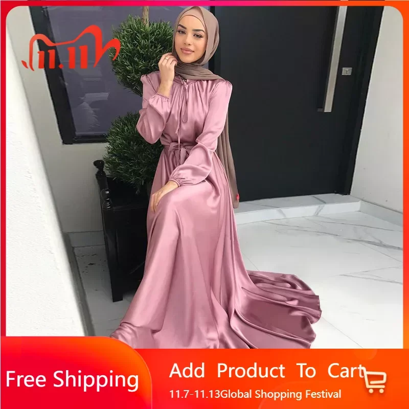 

Мусульманское Модное Длинное платье, Женская атласная абайя с тонкой талией, ислам, Дубай, Турция, унисекс