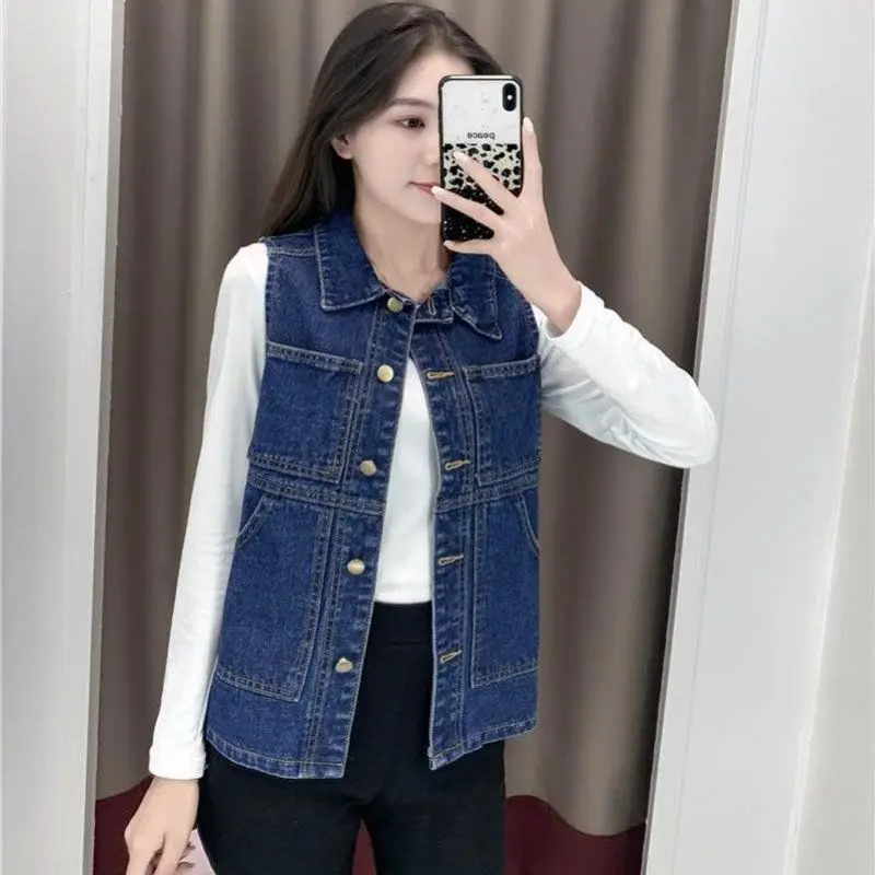 

Woman Denim Single Button Casual Vest Clothes Female Sleeveless Tops Short Jacket Ladies Jeans Jacket Streetwear Waistcoat A25