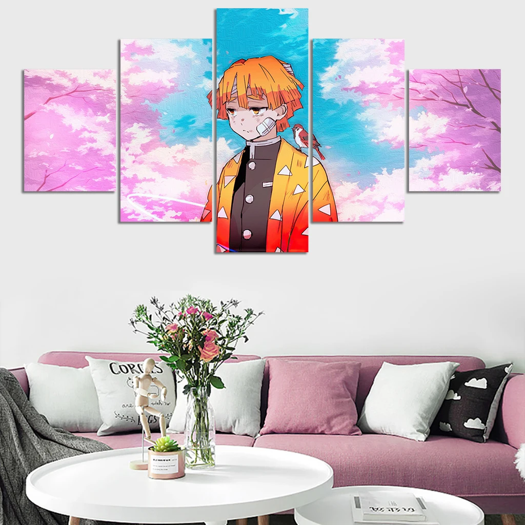 

5 Pieces Demon Slayer Anime Zenitsu Agatsuma Posters Wall Art Decor Comic Decorative Painting for Wall Printing Canvas