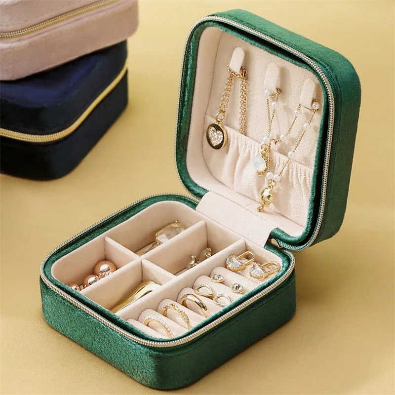 2022 New Fashion Luxury Velvet Jewelry Storage Box Small Portable Earrings Ring Necklace Organizer Jewelry Display Case Gift