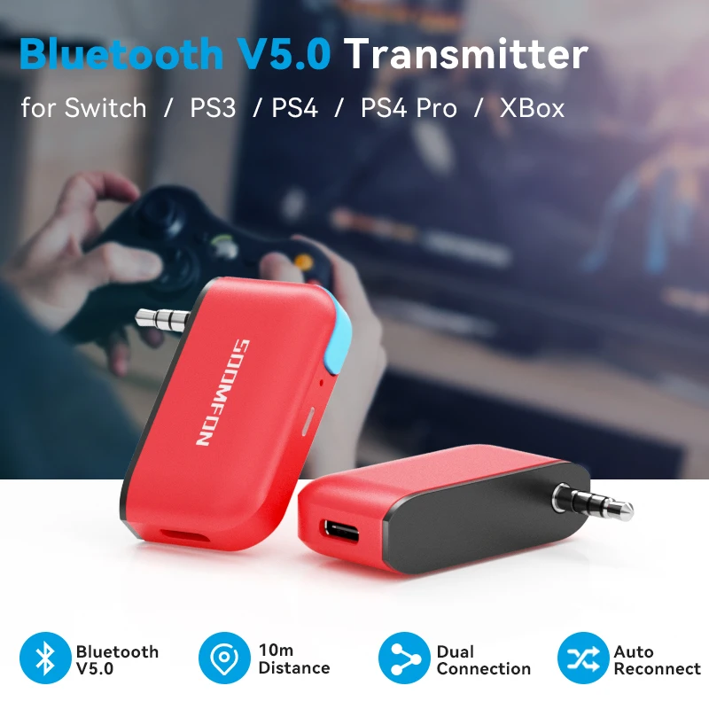 SOOMFON-transmisor inalámbrico Bluetooth 5,0, Adaptador de Audio de baja latencia de 3,5mm...