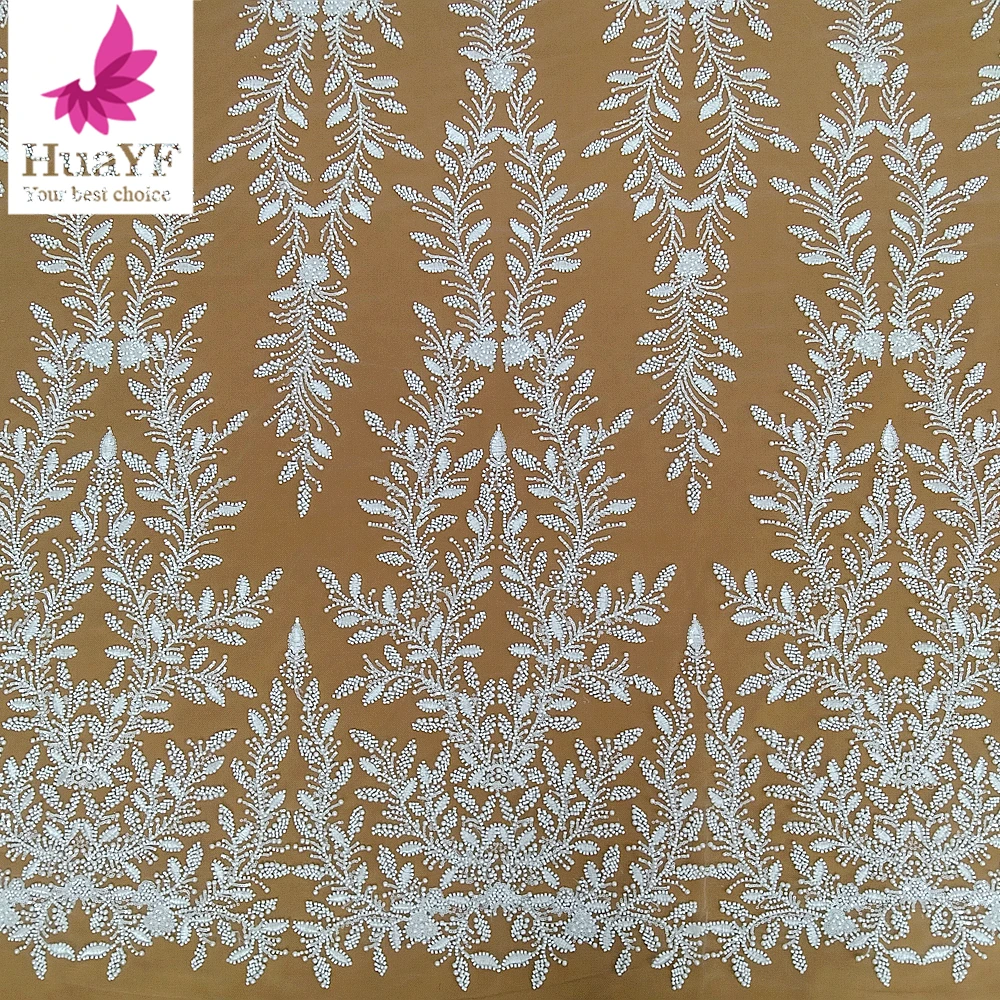 Новый Белый 3d бисерный жемчуг Свадебное кружево с блестками фототкань HY2827