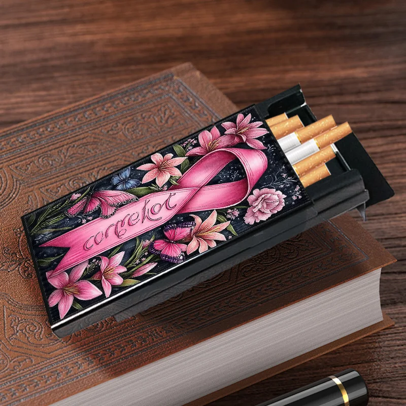 Металлический портсигар с розовой лентой и цветочным дизайном идеально подходит