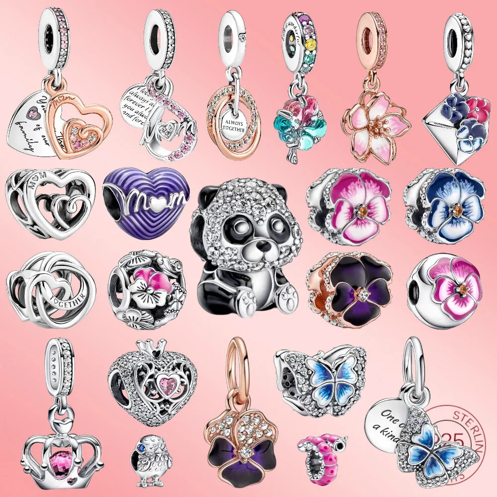 

2022 New Mother's Day 925 Sterling Silver Love Mum Family Heart Charm Pansy Beads Fit Diy Original Pandora Women Jewelry Gifts