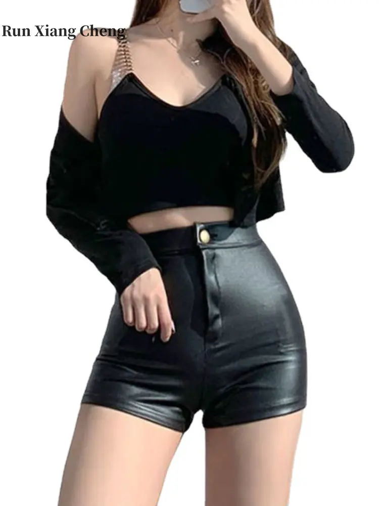 Women’s Clothing Shorts Spring 2023 New Free Shipping High Waist Wrap The Buttocks PU Shorts Sexy High-street Style Slim Pants