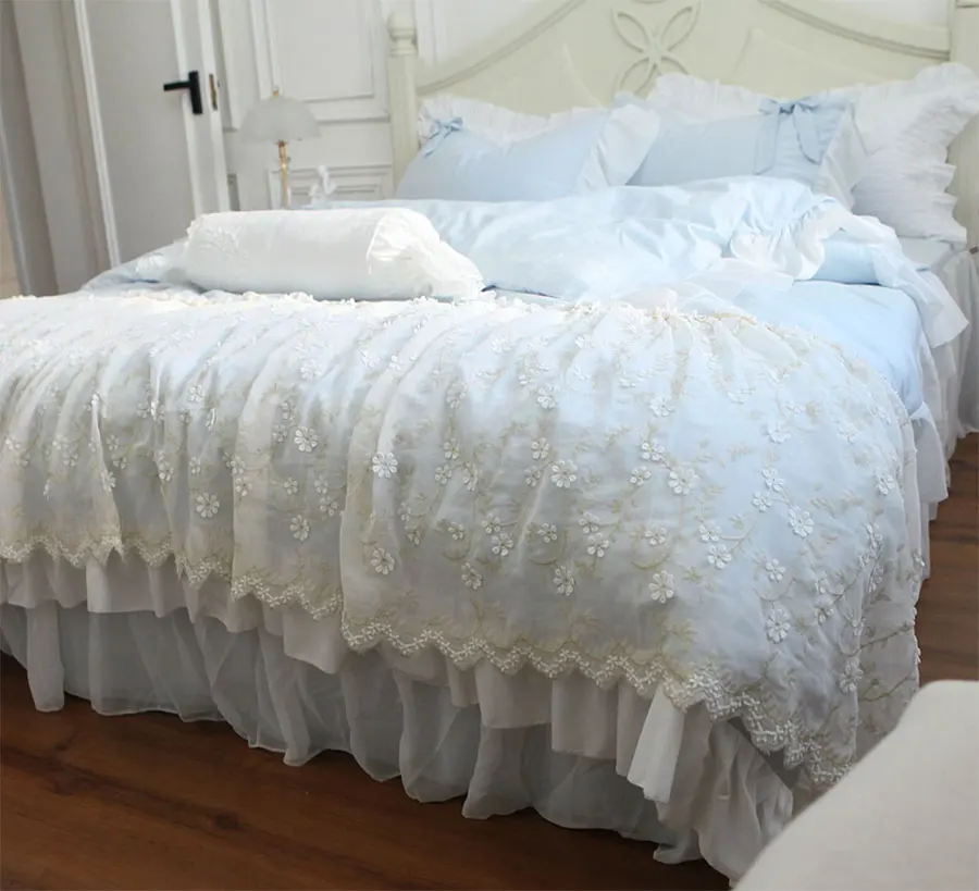 Романтическое сказочное яркое синее искусство вышивка чистый полный