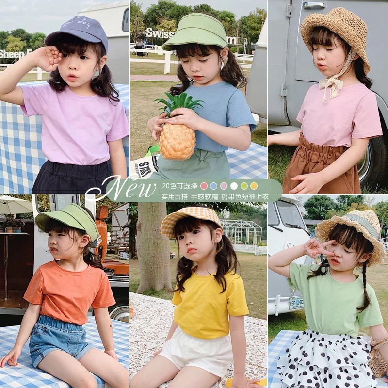 

2023 Summer New Boys Solid Color Top Girls Baby Cotton T-shirt
