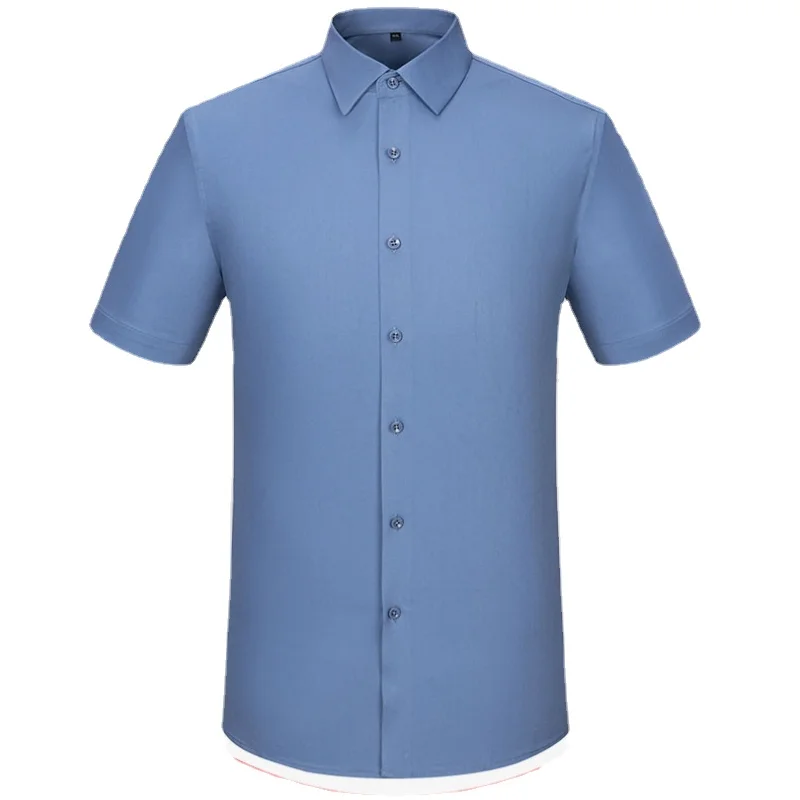 

2023 Summer Short Sleeve Male Dress Shirts Bamboo Fiber Soft Business Solid Men Formal Shirt No Pocket Comfotable Cool