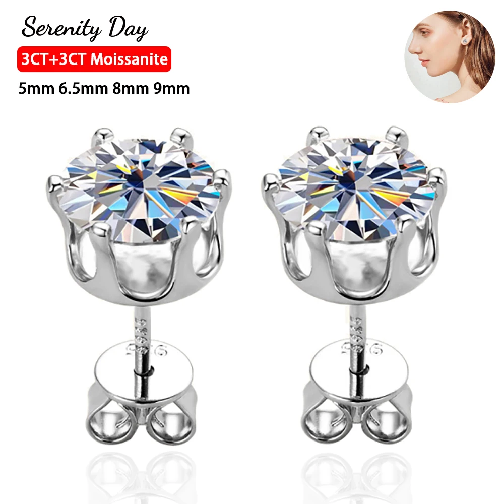 

Serenity Day Six Claw D Color 0.5ct 1ct 2ct 3ct Full Moissanite Stud Earring For Women Wedding S925 Sterling Silver Fine Jewelry