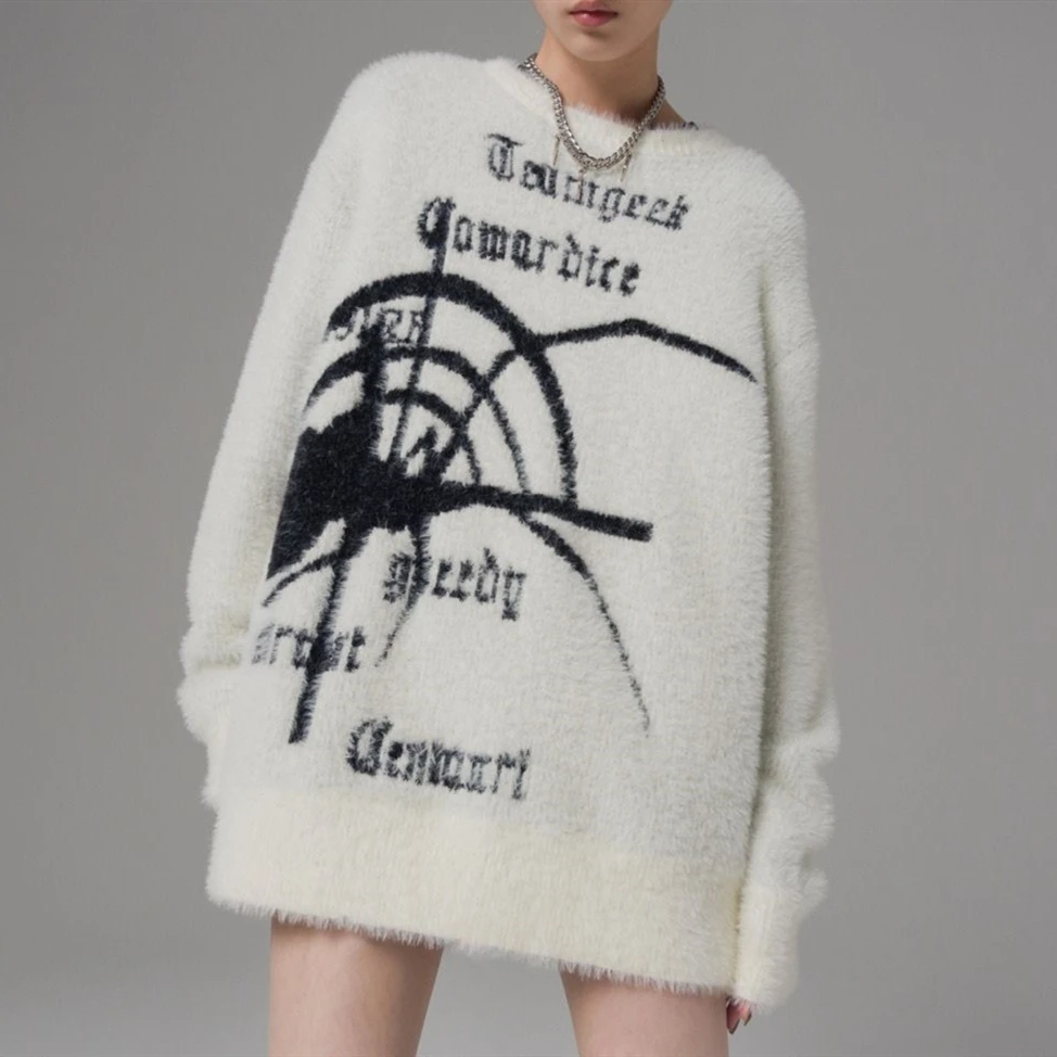 

Dark Punk Goth Spider Embroidery Sweater Men Hip Hop Y2K Tops Oversized Loose Casual Pullover Harajuku Streetwear Winter Clothes