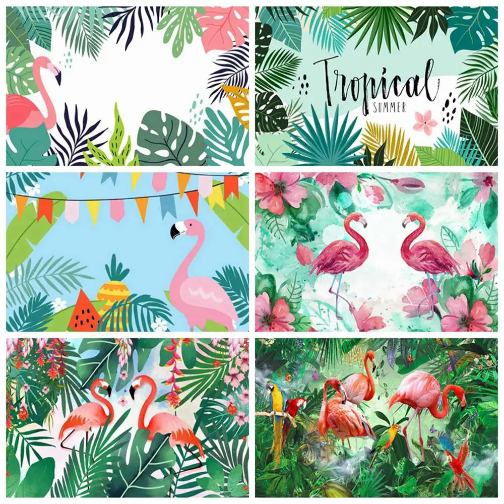 

Tropical Leaves Backdrop Photography Birthday Decoration Summer Jungle Forest Flamingo Personalized Kids Party Photo Backgrounds