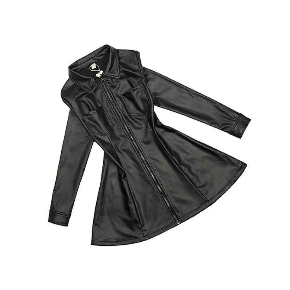 1pcs Women's PU Leather Jackets 2022 Autumn Fashion Faux Fur Zipper Splicing Long Sleeve Ladies Skinny Locomotive Coats Dress