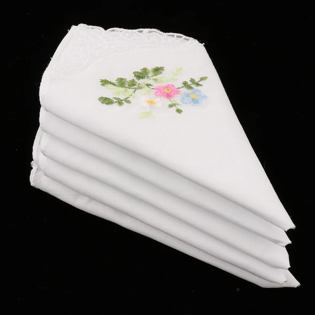 

5pcs Vintage Floral Embroidered Hankies Cotton Lace Hanky