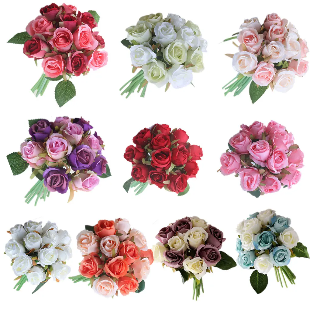 

12 Pieces Silk Cloth Artificial Rose Flower Fake Flowers Indoor Outdoor Wedding Photographing Ornament White Purple
