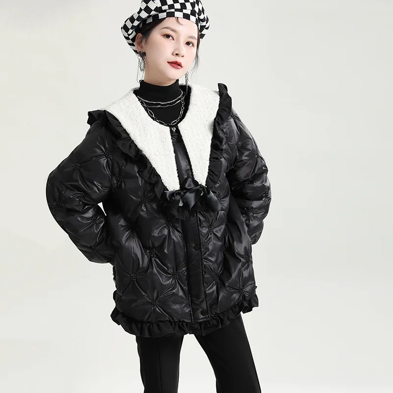 White Doll Collar Down Jacket Female Winter Jacket Niche Design Collision White Duck Down Down Down Jacket