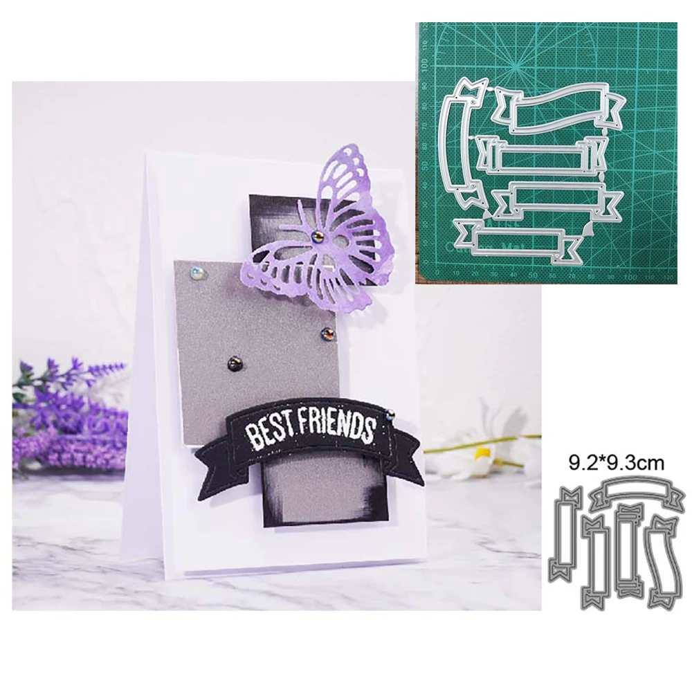 

2022 New 5pcs Party Banner Metal Cutting Dies Decoration DIY Scrapbooking Paper Craft Knife Blade Punch Stencils Embossing Art