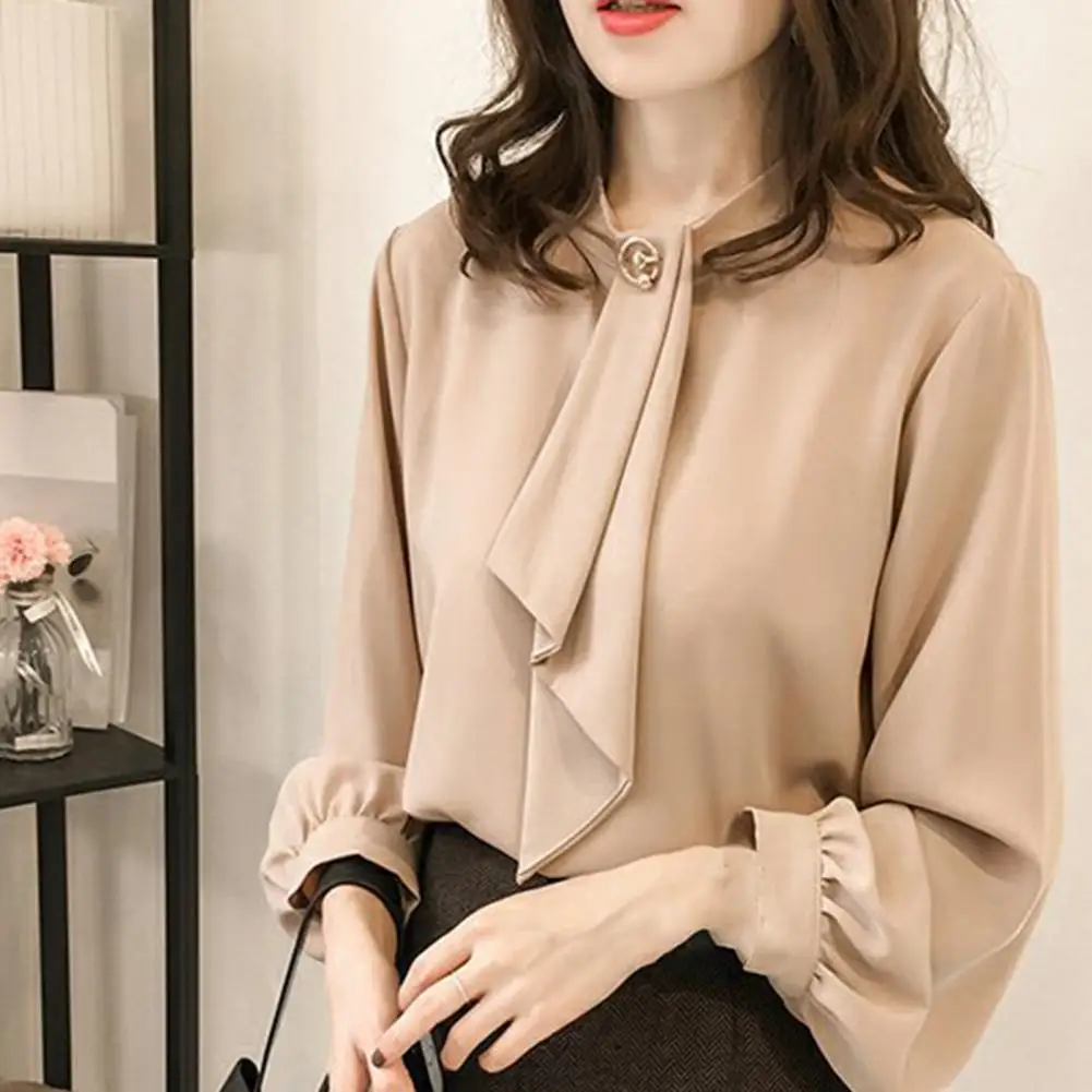 

Модная офисная рубашка, одежда, женская блузка с круглым вырезом, пуговицами, манжетами и длинным рукавом, приятная для кожи