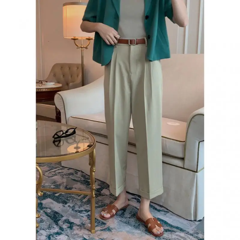 

Autumn Women's Cropped Pants Loose Fashion Solid High Waist Wide Straight Leg Pants Casual Simple Ladies Trousers
