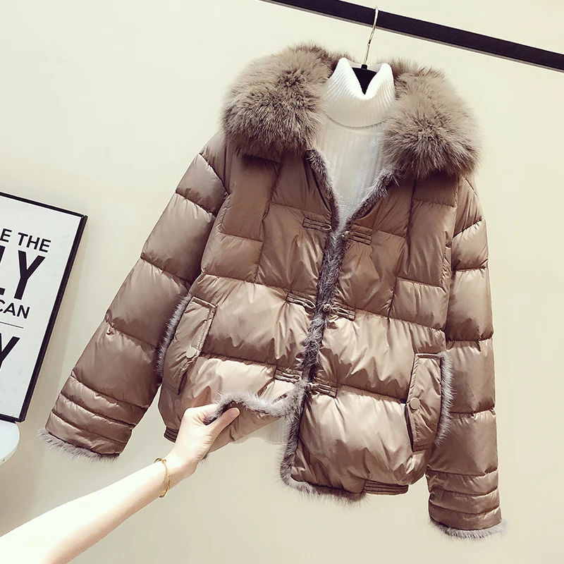 Fitaylor Women Coat 90% Duck Down Jacket Real Fox Fur Collar Hooded Elegant Female Thick Warm Button Outwear | Женская одежда