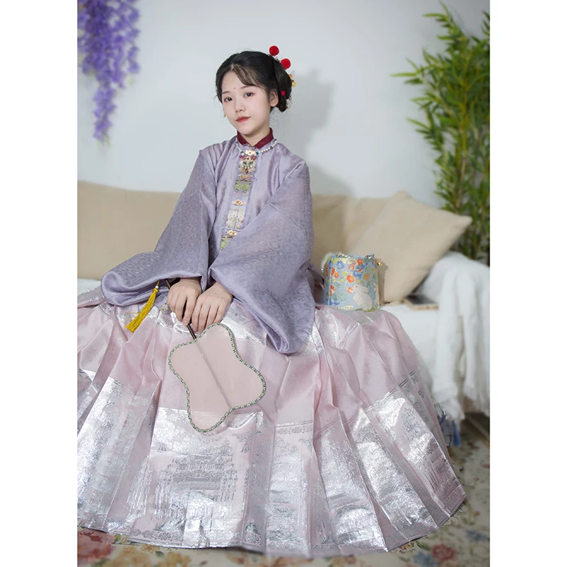 Китайская блестящая Яркая Серебряная юбка Hanfu 4 5 м пар плиссированная пряжа