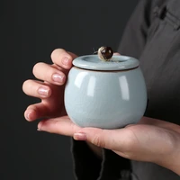 light blue cracked ceramic tea caddy mini portable airtight jar coffee candy storage tank kitchen spice grain tank home decor