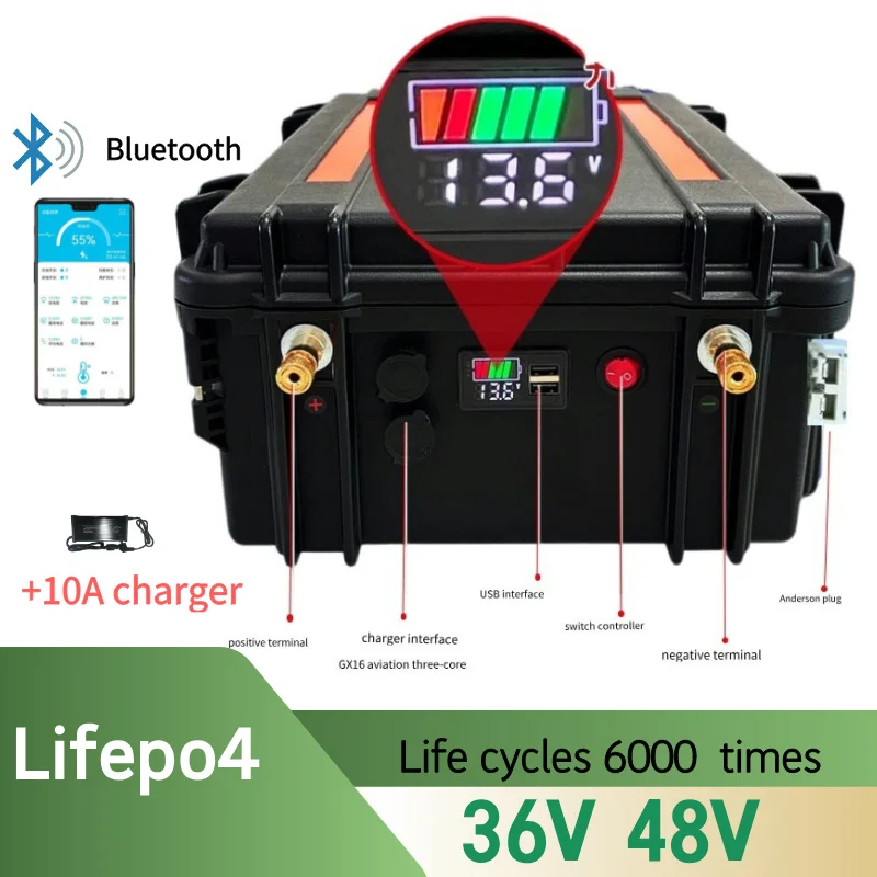 36 В 100 Ач 150 водонепроницаемая 48 200 литиевая батарея lifepo4 приложение Bluetooth для