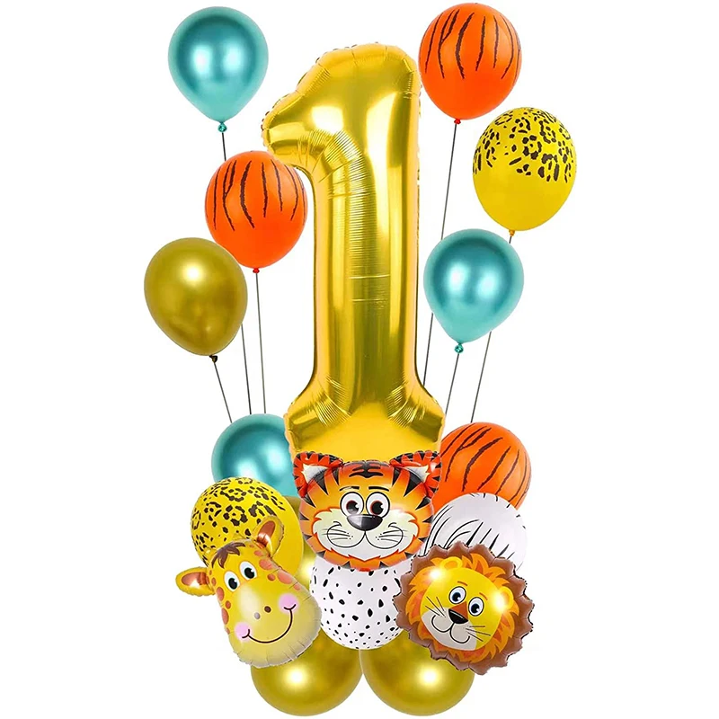 

Wild One Jungle Safari Animal Balloons Gold 1st Numbers Balloons For Animal Themed Kids First Birthday Party Balloon Decorations