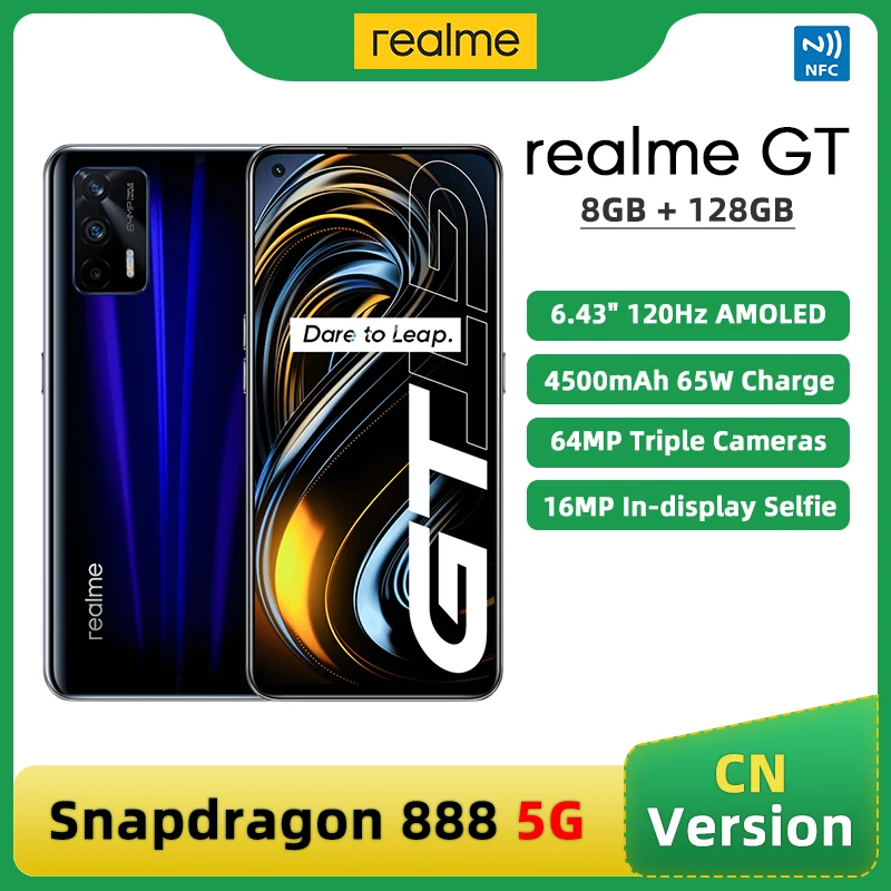 

Original realme GT Snapdragon 888 5G Smarphone 8GB 128GB 6.43'' Super AMOLED Display 120Hz 64MP Triple Cameras 4500mAh 65W