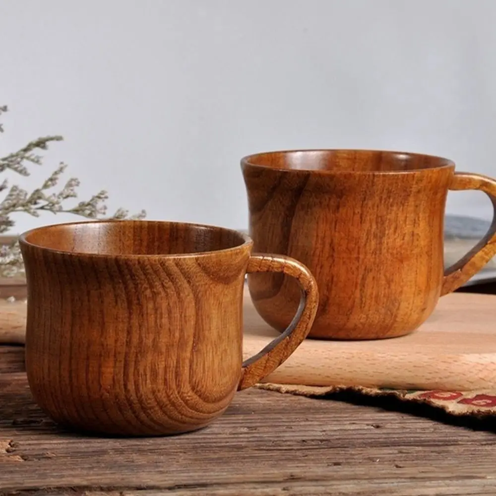 

Handmade Wooden Cup Wood Water Mug Coffee Tea Beer Juice Milk Primitive Natural Drinking Mugs Drinkware With Handle
